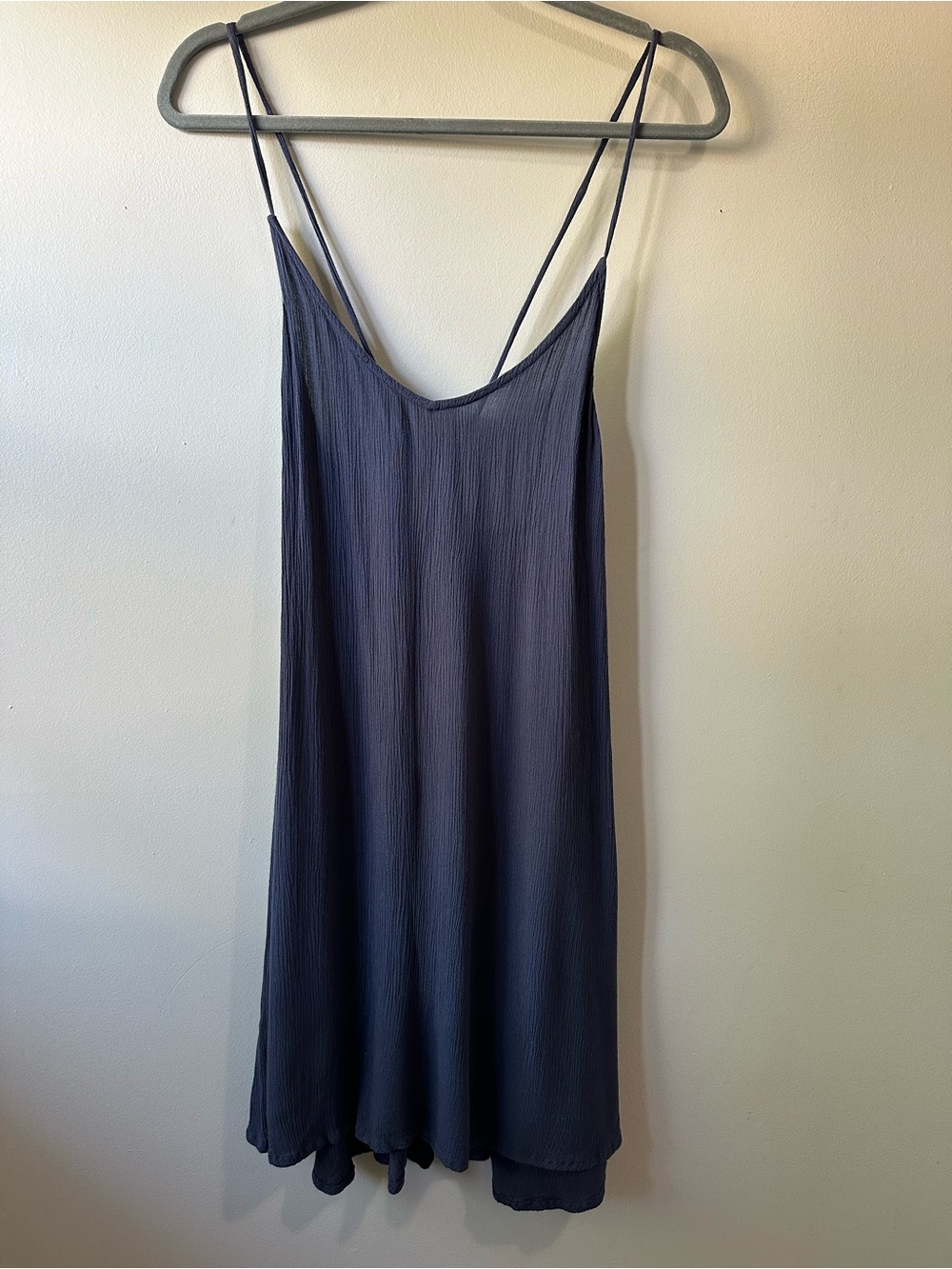 Roxy Slate Blue Flowy Strappy Dress Boho Beachy Gauzy Swing Mini Size L Summer